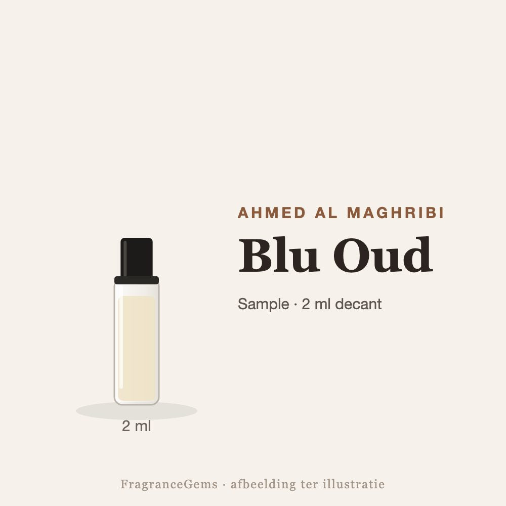 Ahmed Al Maghribi Blu Oud sample – 2 ml decant in glazen sprayflesje