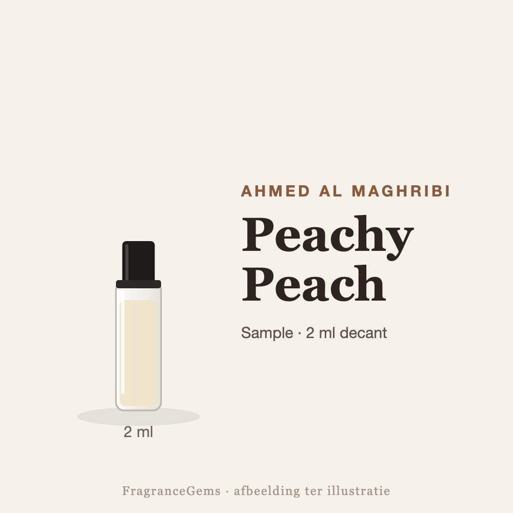 Ahmed Al Maghribi Peachy Peach sample – 2 ml decant in glazen sprayflesje