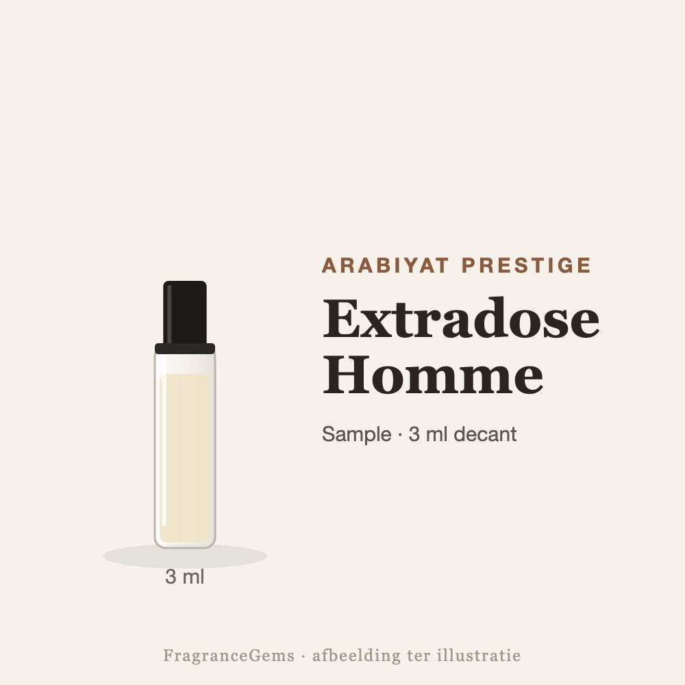 Arabiyat Prestige Extradose Homme sample – 3 ml decant in glazen sprayflesje