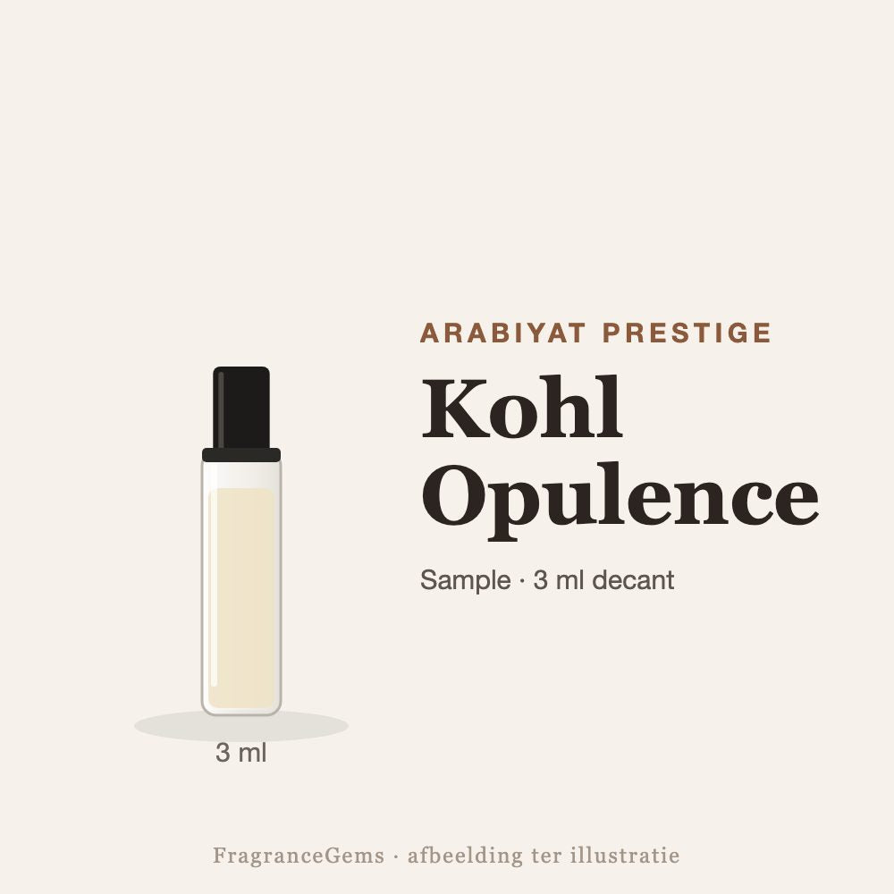 Arabiyat Prestige Kohl Opulence sample – 3 ml decant in glazen sprayflesje