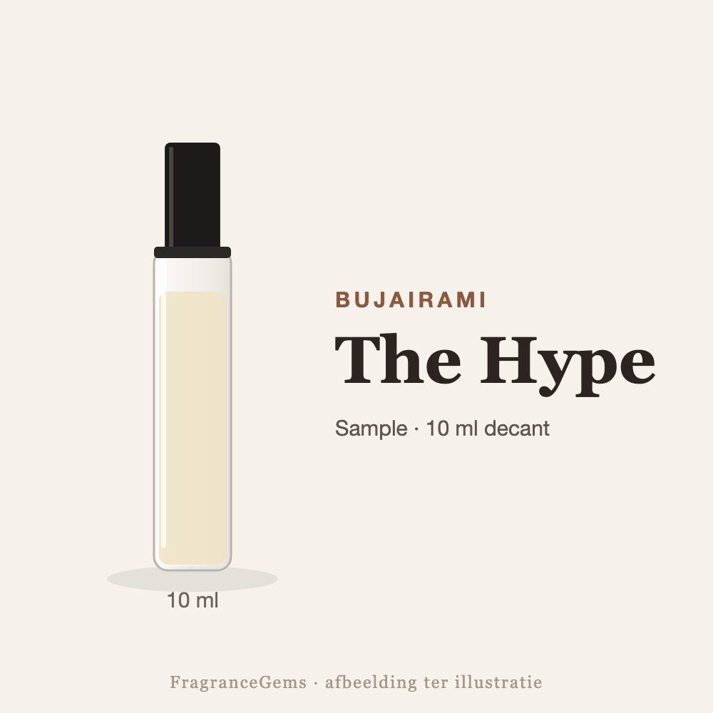 Bujairami The Hype sample – 10 ml decant in glazen sprayflesje