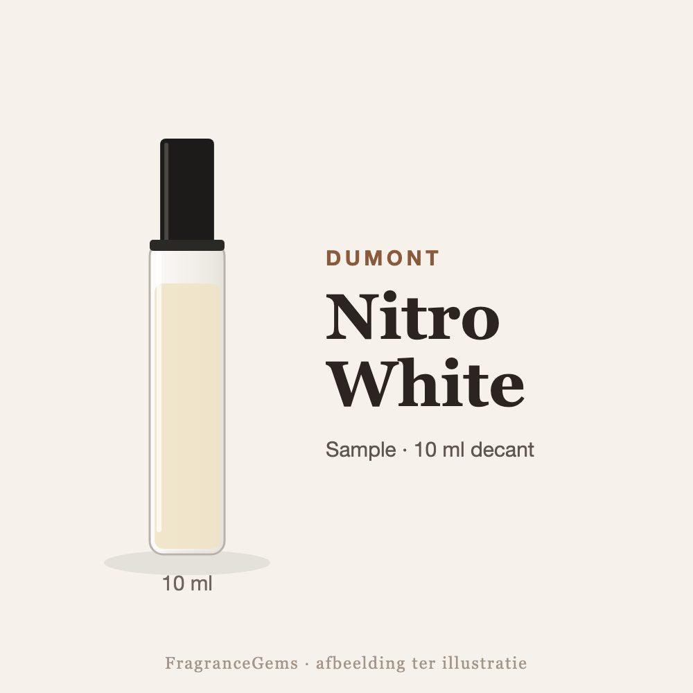 Dumont Nitro White sample – 10 ml decant in glazen sprayflesje
