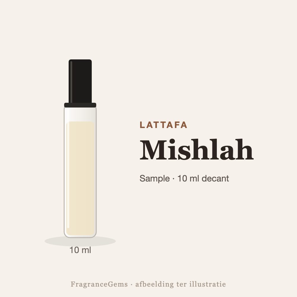 Lattafa Mishlah sample – 10 ml decant in glazen sprayflesje