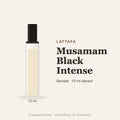 Lattafa Musamam Black Intense sample – 10 ml decant in glazen sprayflesje