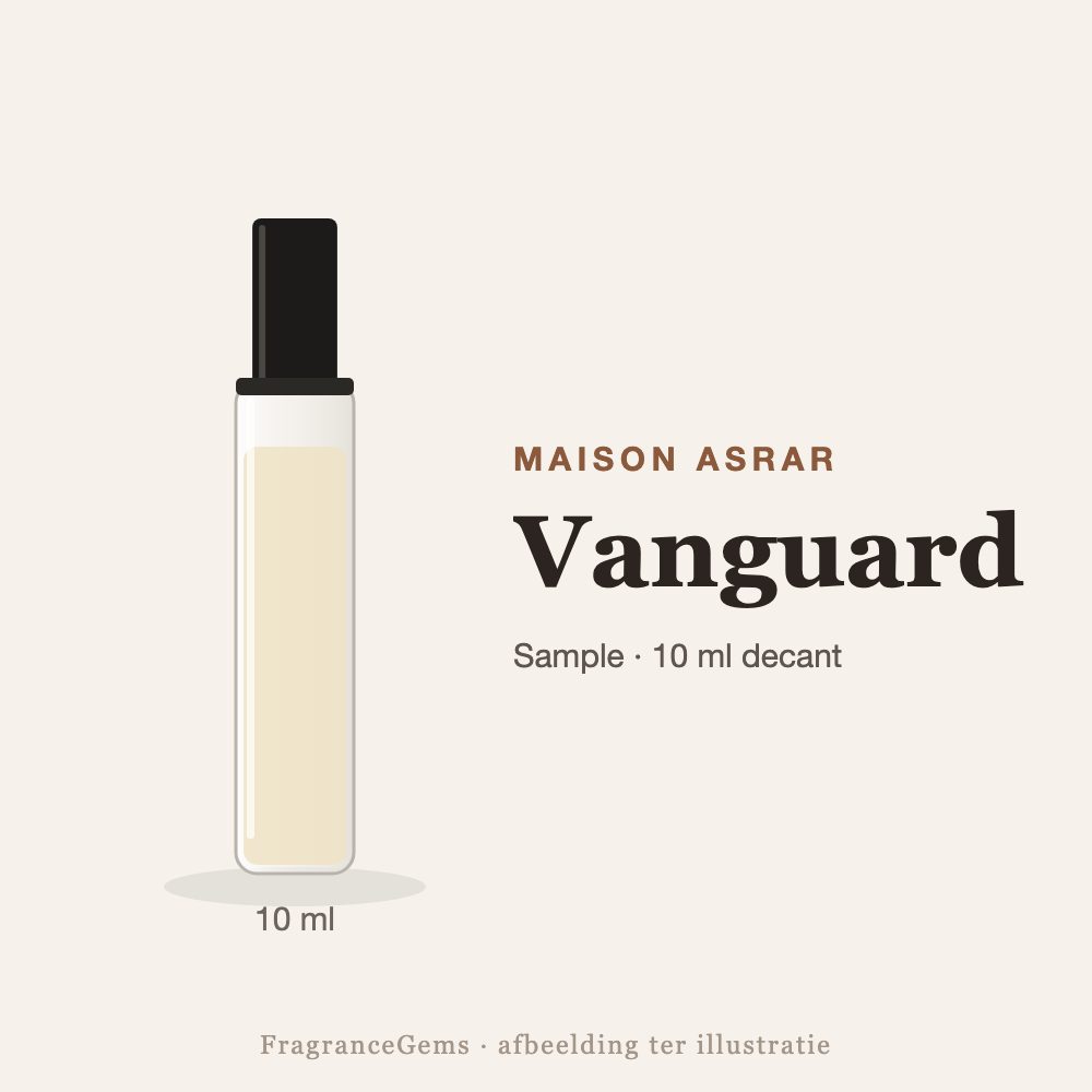 Maison Asrar Vanguard sample – 10 ml decant in glazen sprayflesje