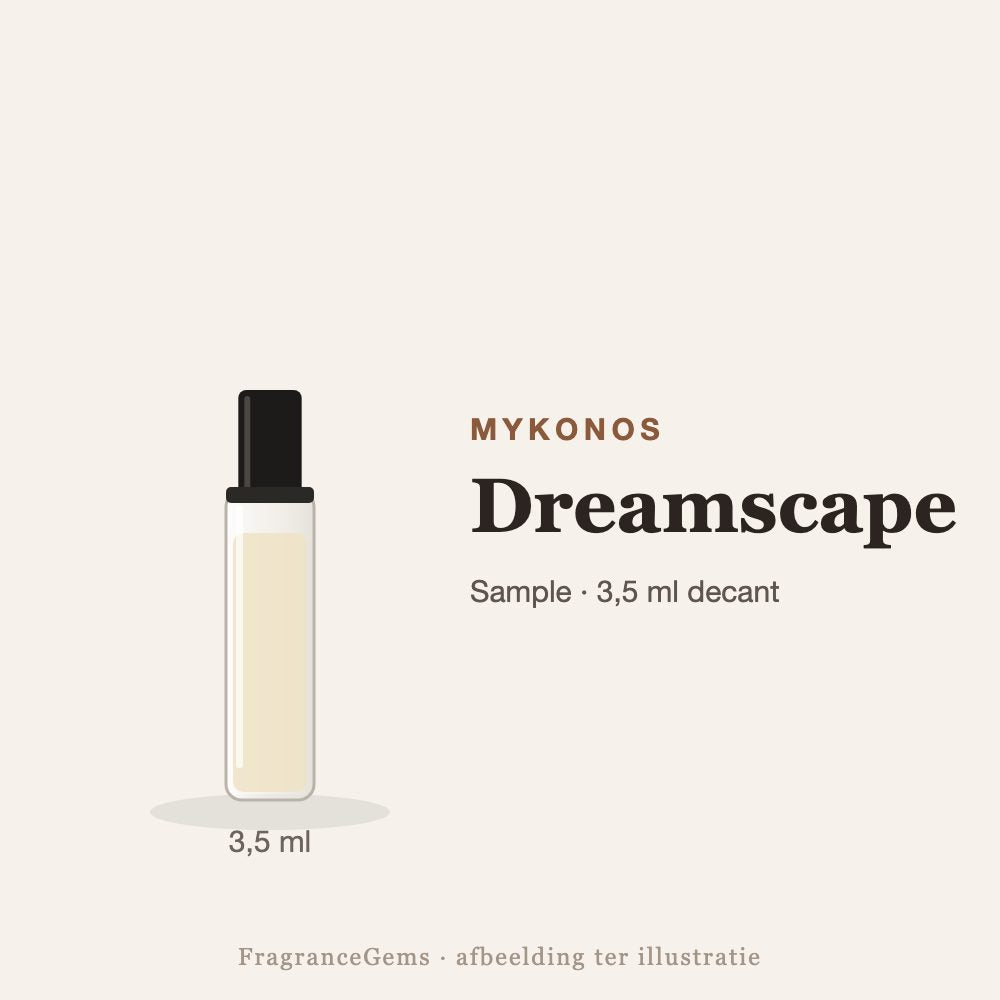 Mykonos Dreamscape sample – 3,5 ml decant in glazen sprayflesje