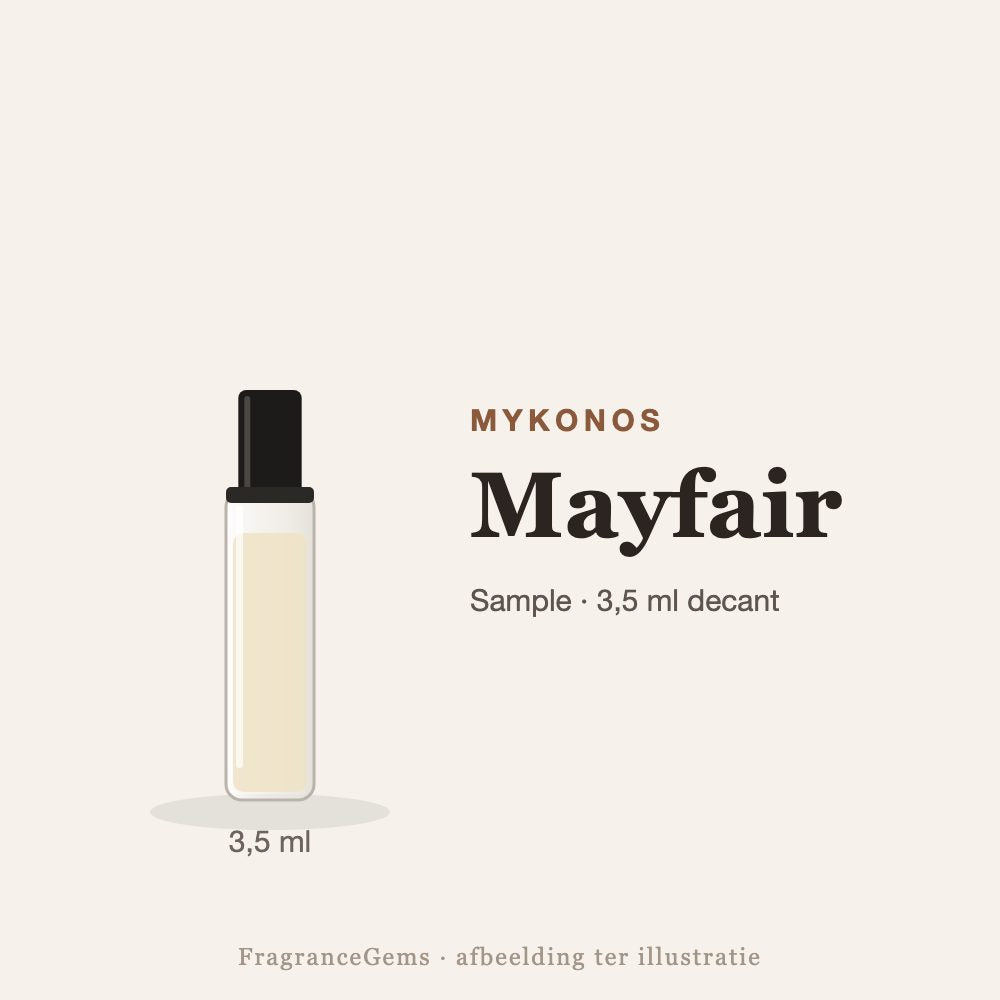 Mykonos Mayfair sample – 3,5 ml decant in glazen sprayflesje