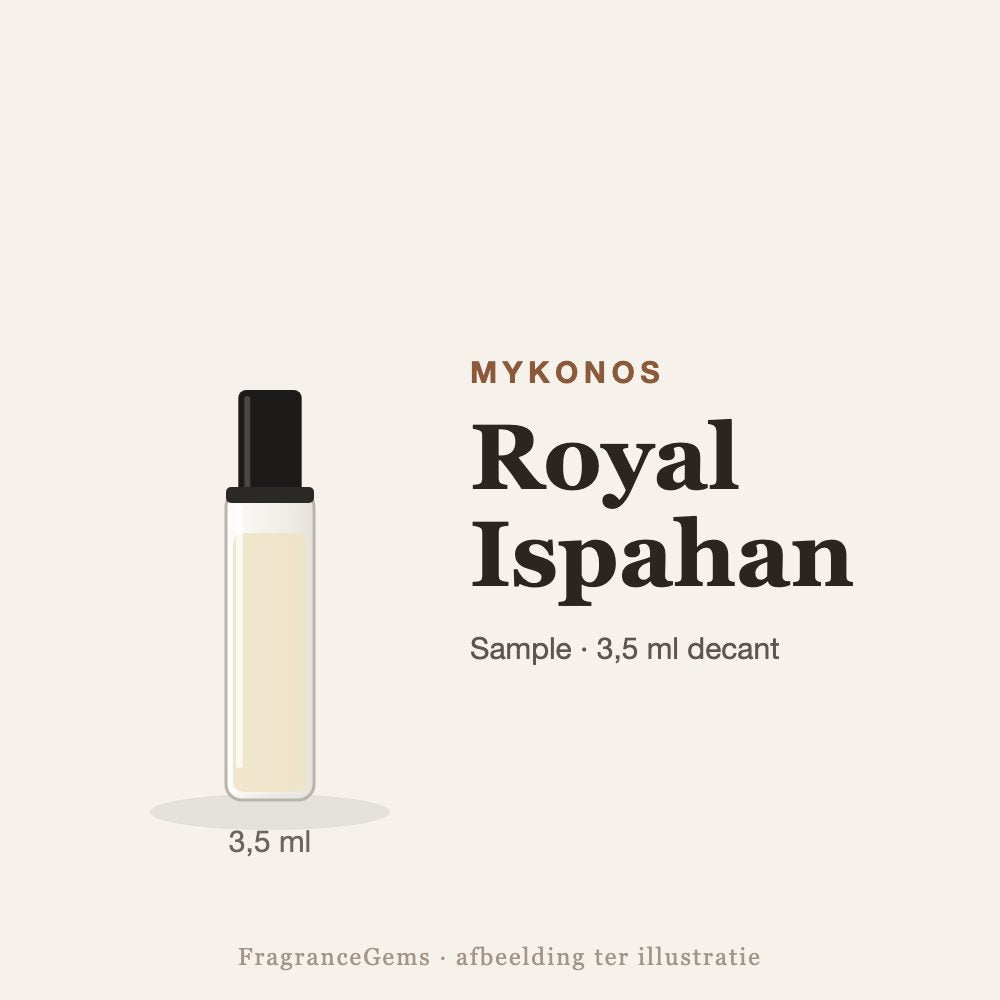 Mykonos Royal Ispahan sample – 3,5 ml decant in glazen sprayflesje