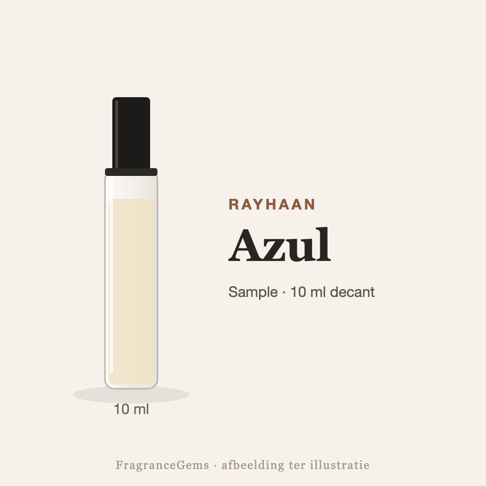 Rayhaan Azul sample – 10 ml decant in glazen sprayflesje