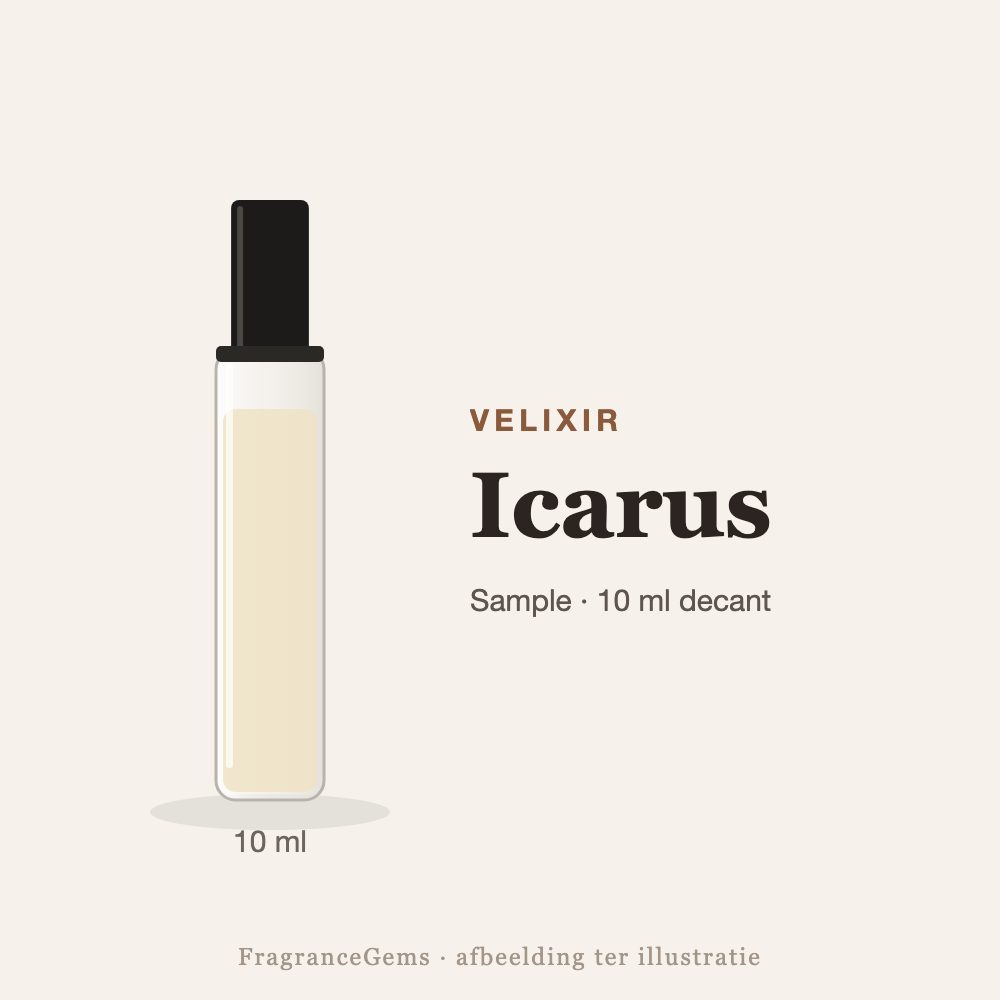 Velixir Icarus sample – 10 ml decant in glazen sprayflesje